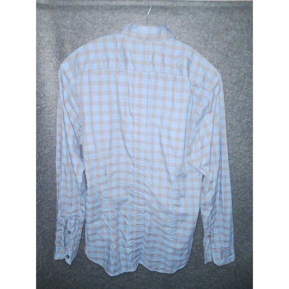 Zegna‎ Sport Mens Large Blue Grey Check Slim Fit Button Down Long Sleeve Cotton - Picture 5 of 8